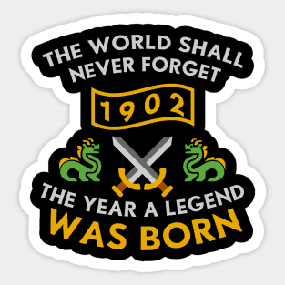 1902 The Year A Legend Was Born Dragons and Swords Design (Light) Sticker